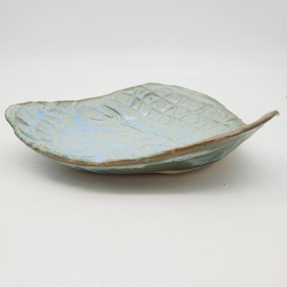 Studio Pottery Blue Peace Dish Stoneware Trinket Key Signed JH Plate 7" Textured